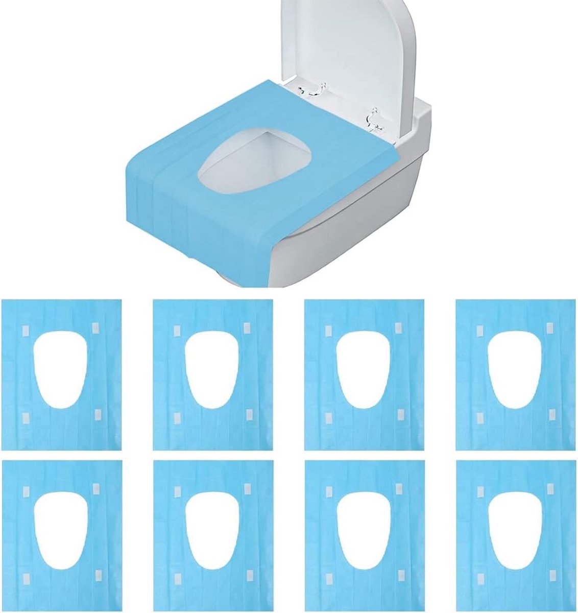 SnelShoppen - Wegwerp Toiletmat, 8 Stuks Extra Grote Waterdichte Toiletzittingen, Disposable Toilet Seat Covers Voor Vrouwen, Kinderen en Volwassenen