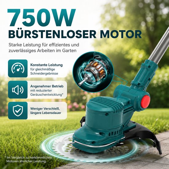 Elektrische Grastrimmer - 750W Accu Grasmaaier & 4-in-1 Trimmer met 2x 4000mAh 21V Accu + Lader - Borstelloze Motor, 4-in-1 Multifunctioneel, Verstelbaar van Merkloos	 — afbeelding 2