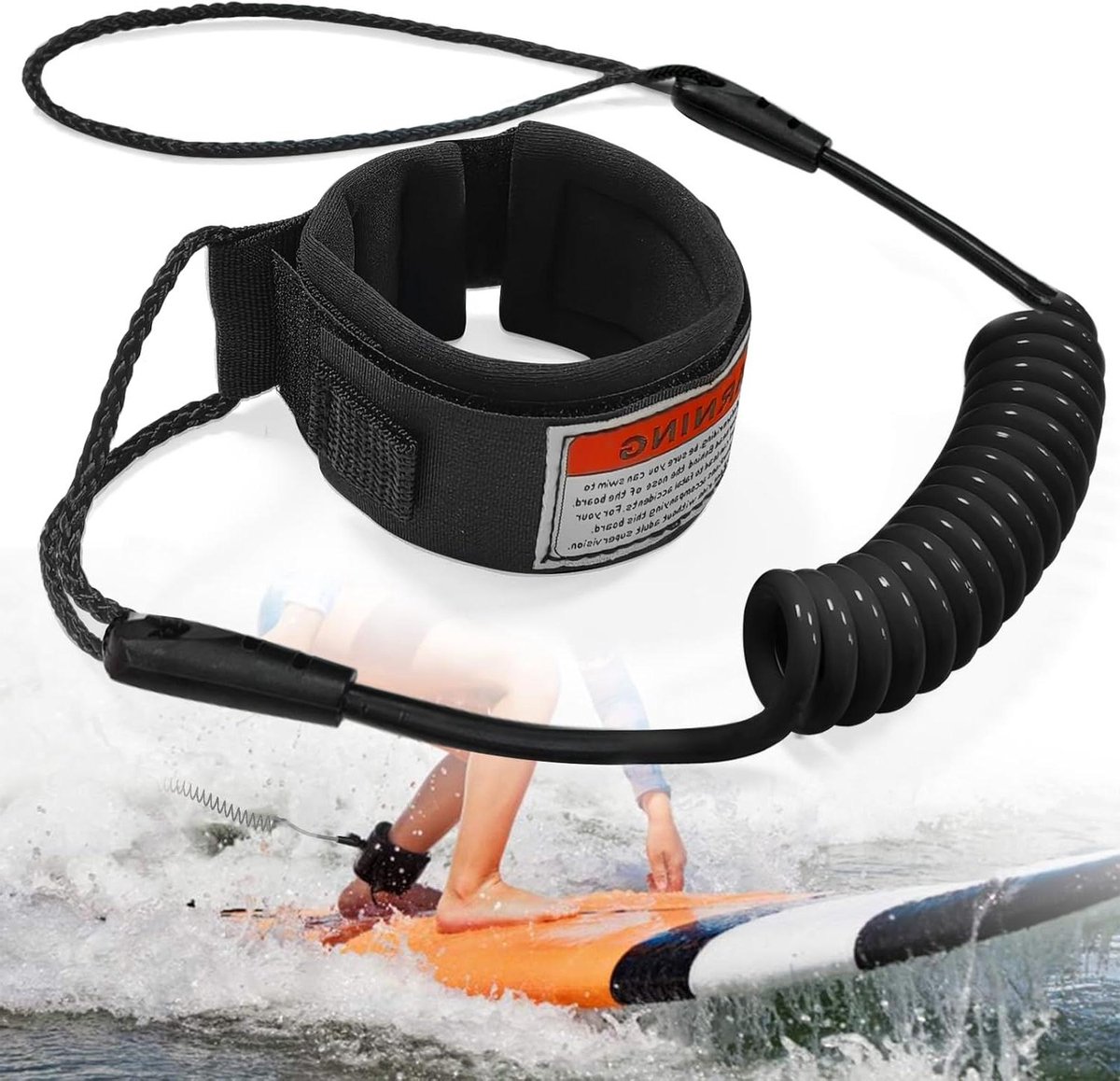 SUP Leash - Surfplank Lijn - Watersport Veiligheid - Biologisch Afbreekbaar TPU - 5ft - Zwart