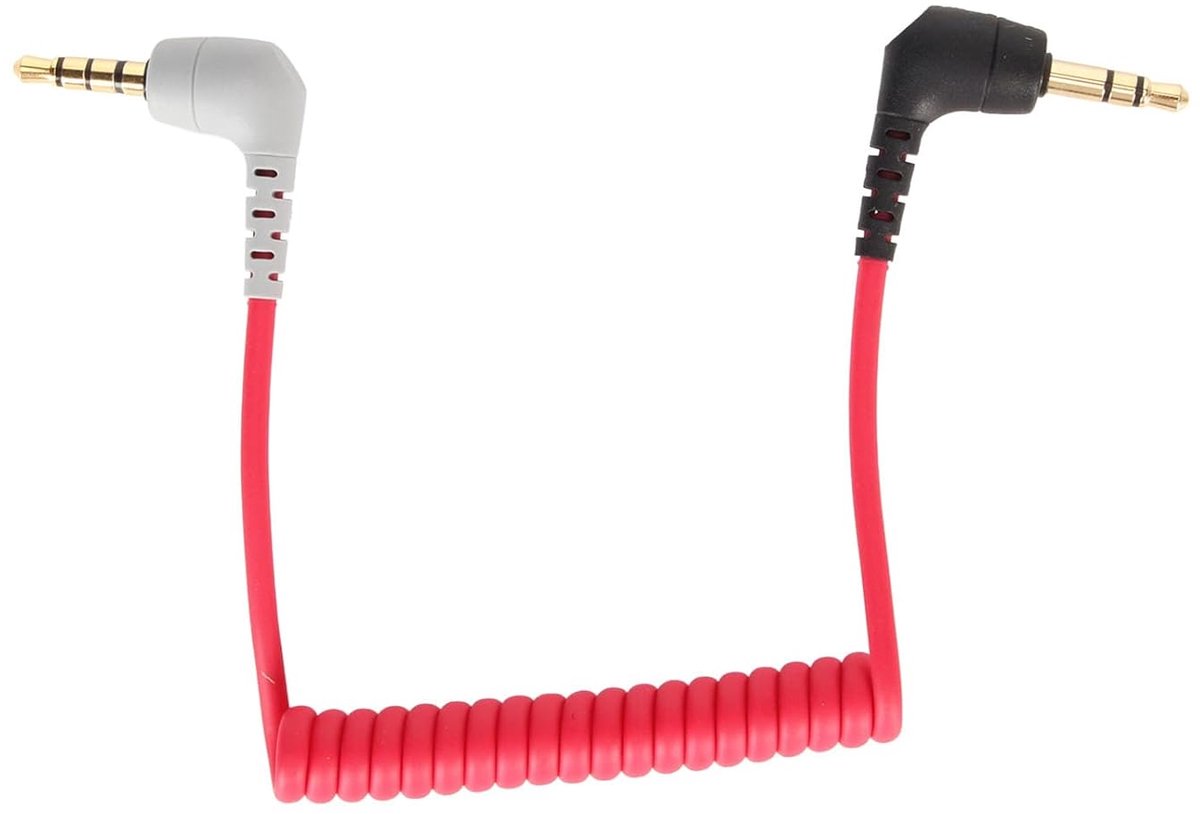 SnelShoppen - 3.5mm TRRS Kabel Spiralen Snoer met Verliesvrije Geluid en Hoekige Microfoon Patch Kabel voor Smartphone, VideoMicro, Videomic Pro+, Ide