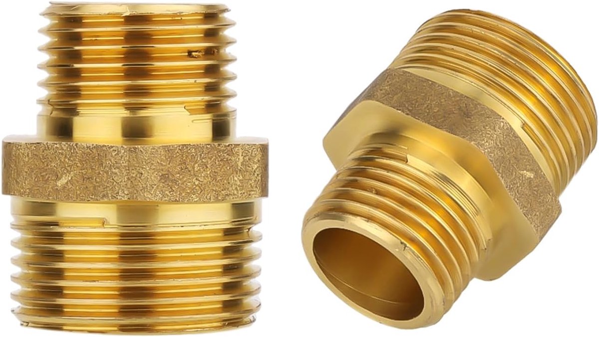 SnelShoppen - 2 Stuks Messing Hex Nipples 3/4 Inch NPT Mannelijk naar 1/2 Inch NPT Mannelijk Pijp Fitting Adapter voor Hoge Druk Gas, Olie en Waterlei