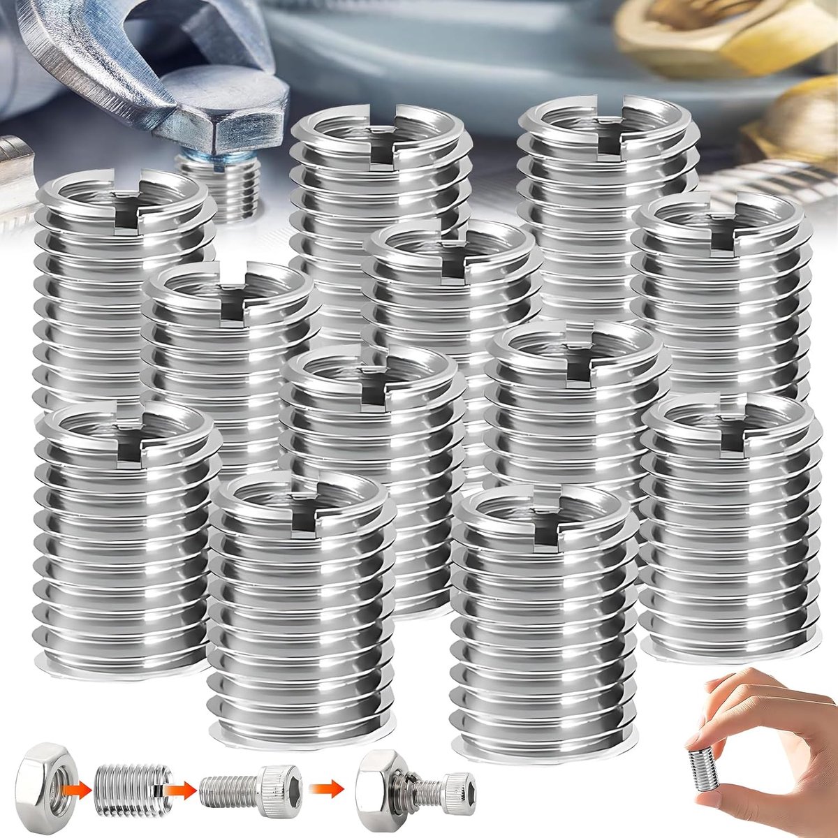 SnelShoppen - 12 Stuks Reducer Moeren Draad, RVS Reparatie Invoegmoer, M12 naar M10 Draadadapter, Zilver Reparatie Moer voor Meubels, Auto, Mechanisch