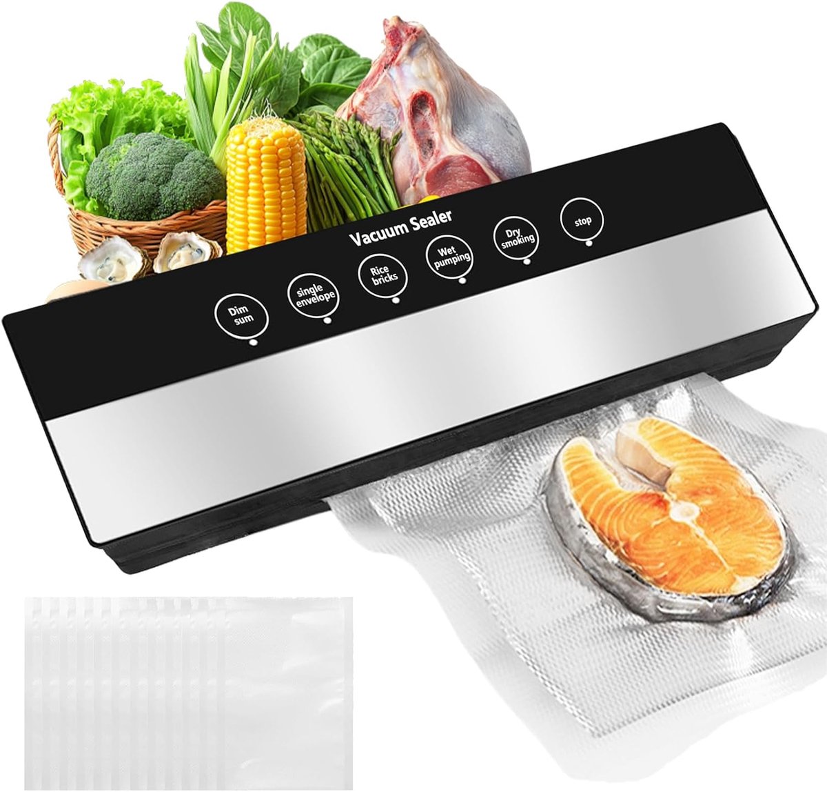 Vacuum Machine 6-in-1 - Compact en Multifunctioneel - Voor Droog en Vers - Inclusief 50 Vacuumzakken - ShopVlot