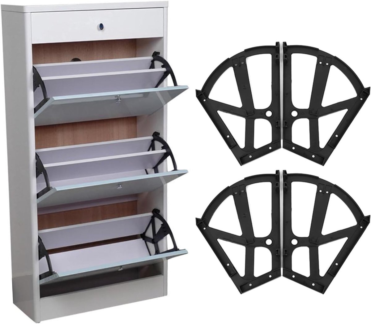 SnelShoppen - 4PCS Schoenlade Scharnier, RVS Scharnieren voor Kast, Flip Frame Schoen Draai Rack Vervangingen, Duurzaam ABS Materiaal, Eenvoudige Inst