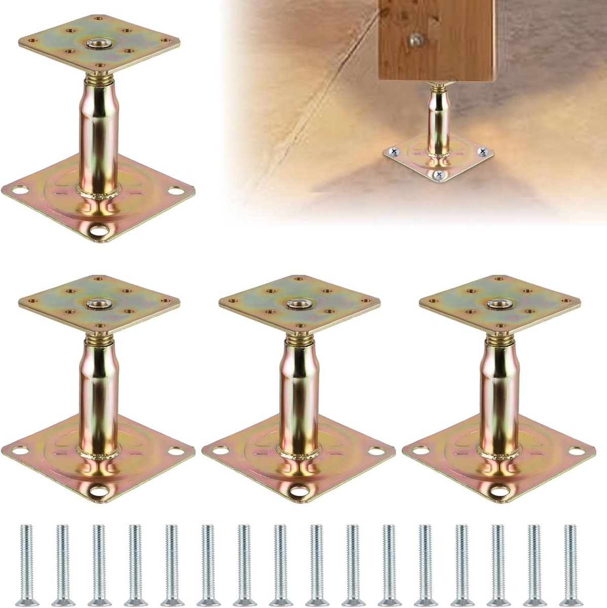 Pack of 4 Post Supports, Height Adjustable, Galvanized 100-150mm Post Support, Support Leg, Floor Base for Fences - ShopVlot