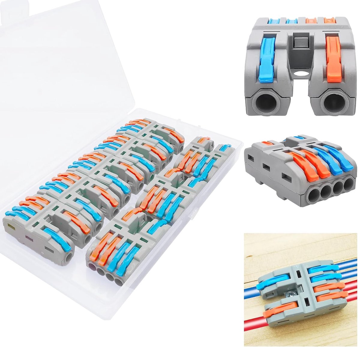 SnelShoppen - CTRICALVER Aansluitblok Set met Schroefbevestiging, Snelle Bekabeling voor Oppervlaktebedrading, 2 Ingangen, 4 Uitgangen, 8 Stuks, Hoogw