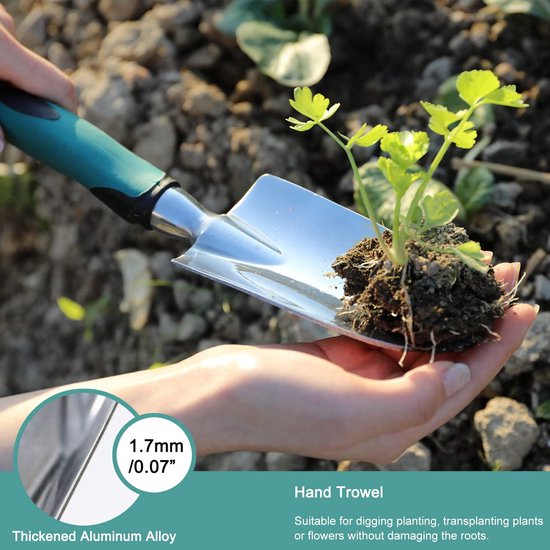 3-delige tuingereedschapsset, tuingereedschapsset van roestvrij staal, tuingereedschap, handtrommel, plantentroffel, hark van Merkloos	 — afbeelding 2