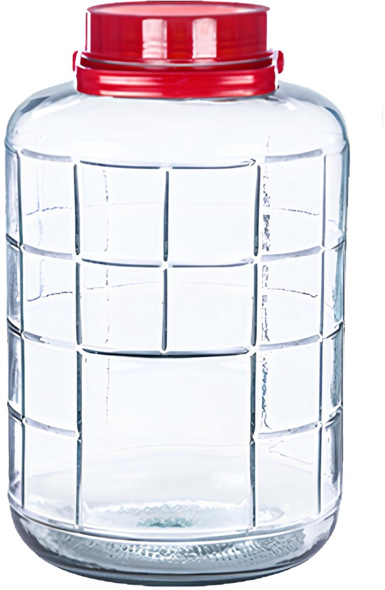 Alessandro XXL voedsel opslag container - glas - 18 liter - afsluitdop en hengsel - transparant/rood - Weckpotten - Opslagpotten - 27 x 42 cm