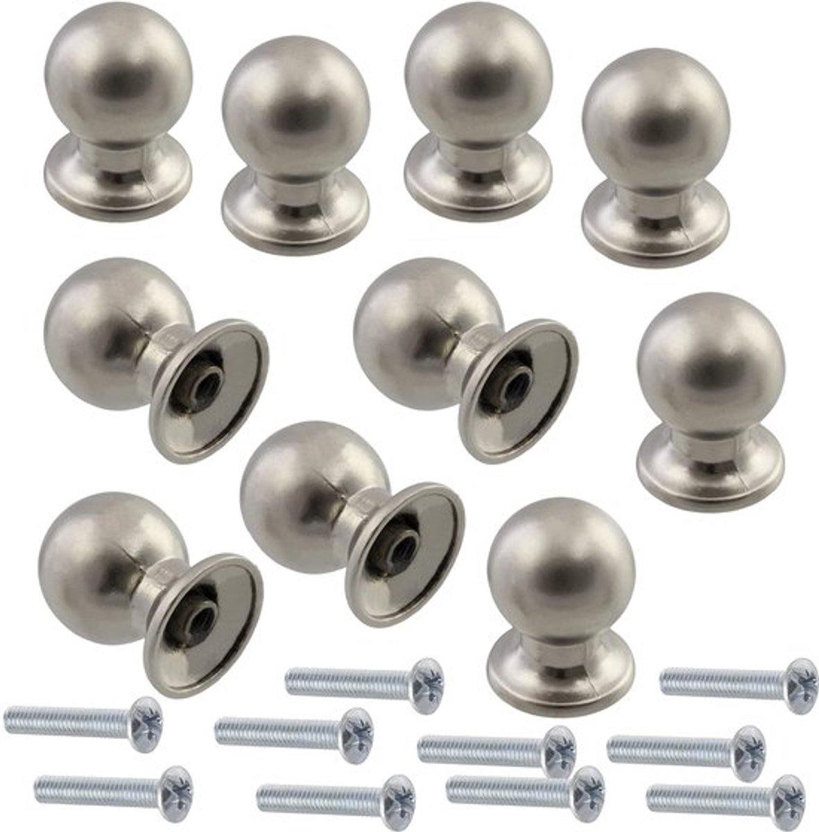 Set van 10 metalen meubelknoppen met satijnafwerking, Ø18 mm, geschikt als deurgreep voor keuken en woonkamer, duurzaam en stijlvol design