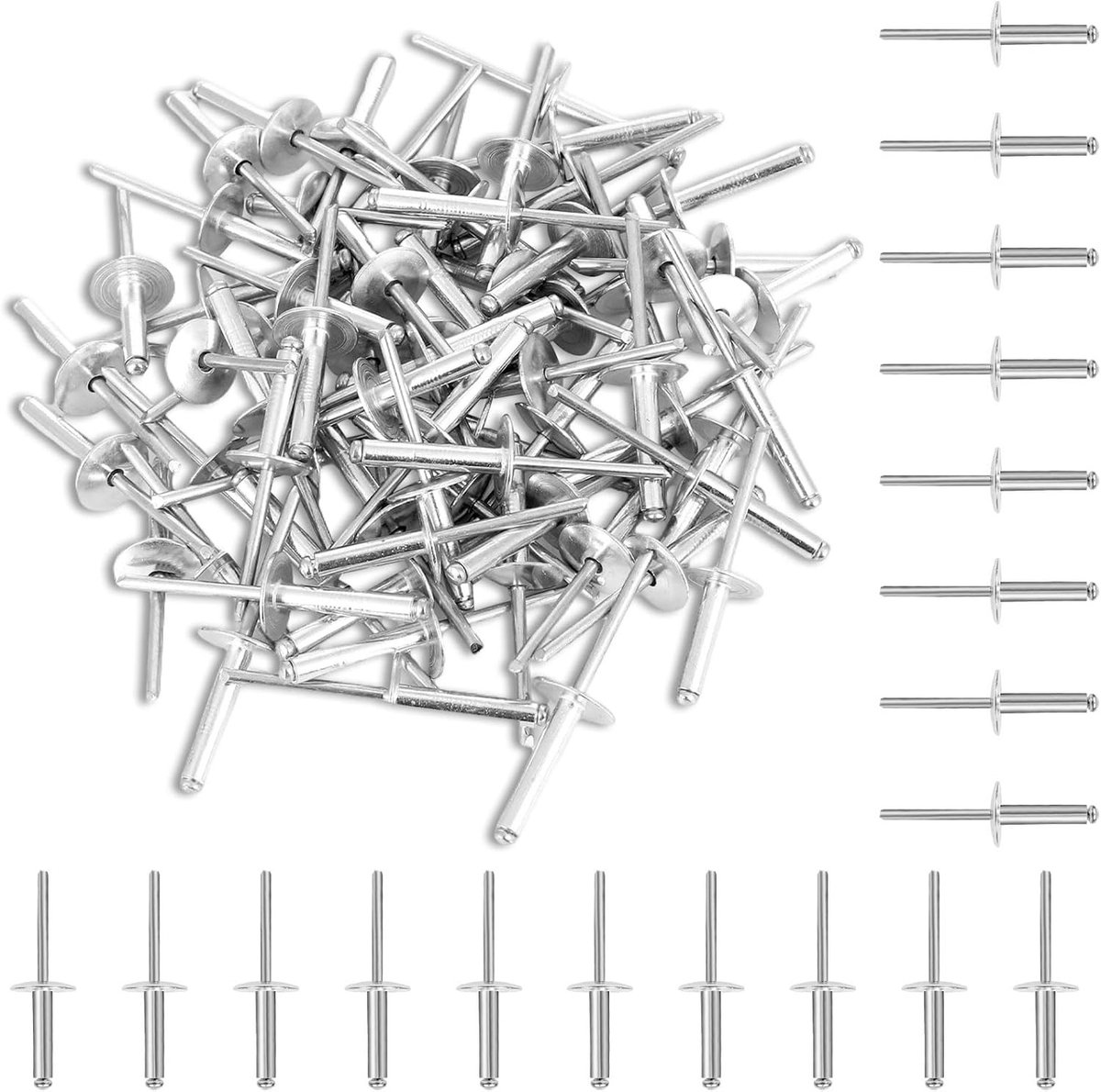 60 stuks blinde klinknagels van aluminiumlegering met grote kop 4.8 x 12 mm, geschikt voor lichte materialen en constructies