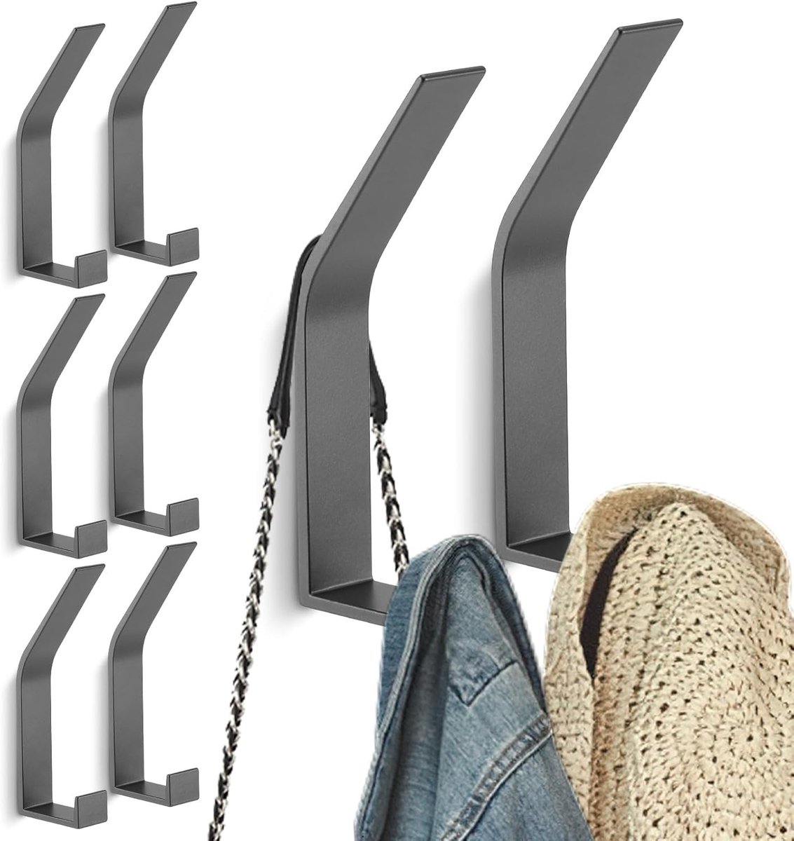 8-delige Wandhaak Set voor het Ophangen van Kleding, Jassen, Sjaals en Tassen - Modern Ontwerp met Verborgen Schroeven (Grijs)