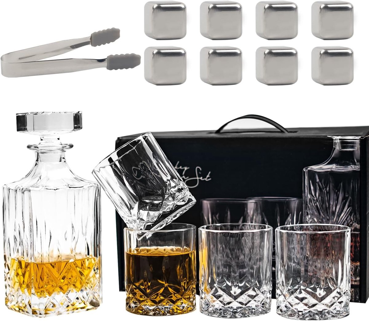 Elegante Whisky Decanteerset met Glazen, Perfect Cadeau voor Whisky Liefhebbers, Kristallen Decanter en Glazen voor een Luxe Drinkervaring