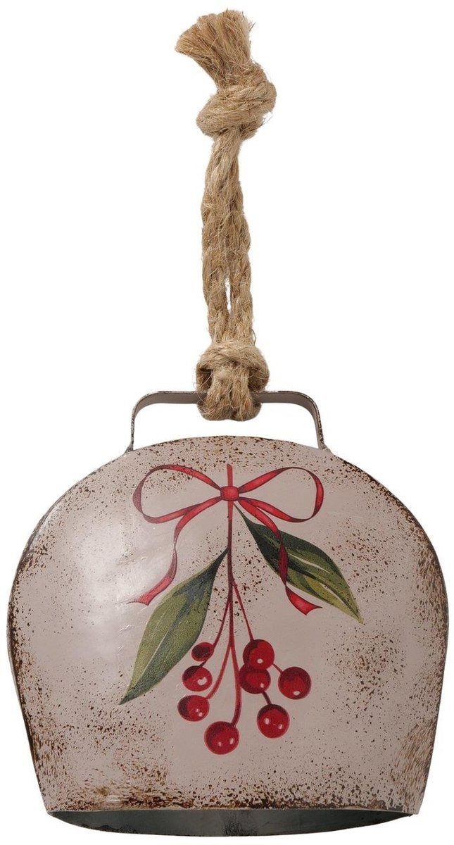 Boltze Home kerstklok decohanger met juten touw 11,5x5x12cm metaal.