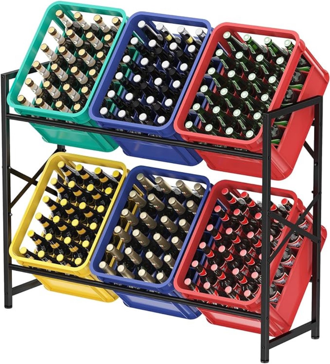 Verte Krattenrek - Drankrek voor 6 Kratten - Stevig Drankrek met Plank voor Bier - Fruit - Groenten en Water in de Keuken - Voorraadkast - Garage of Bar