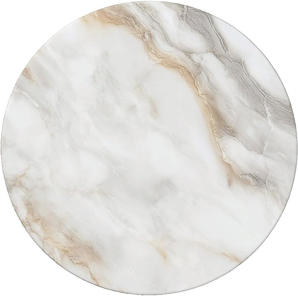 Rond Tafelkleed met Elastische Rand - Wit Marmeren Patroon - Waterdicht en Afveegbaar - Voor Ronde Tafels Ø 95-105 cm
