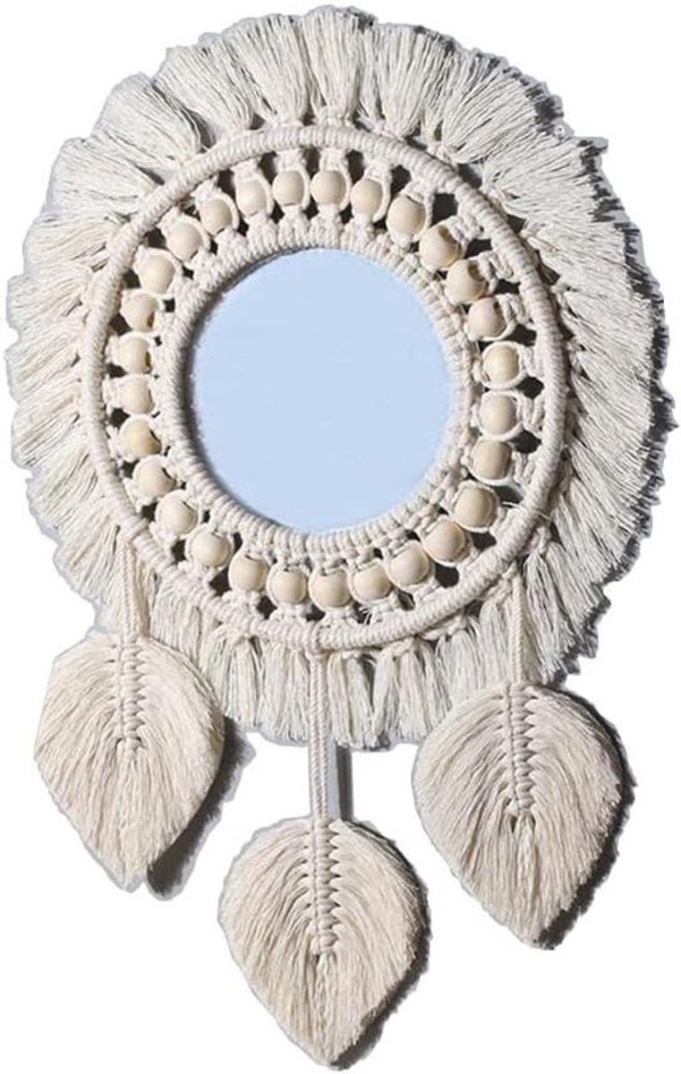 - Wandspiegel met Franje - Ronde Decoratieve Spiegel - Appartement Woonkamer Slaapkamer - Woondecoratie - Blad Stijl - Goudkleurig