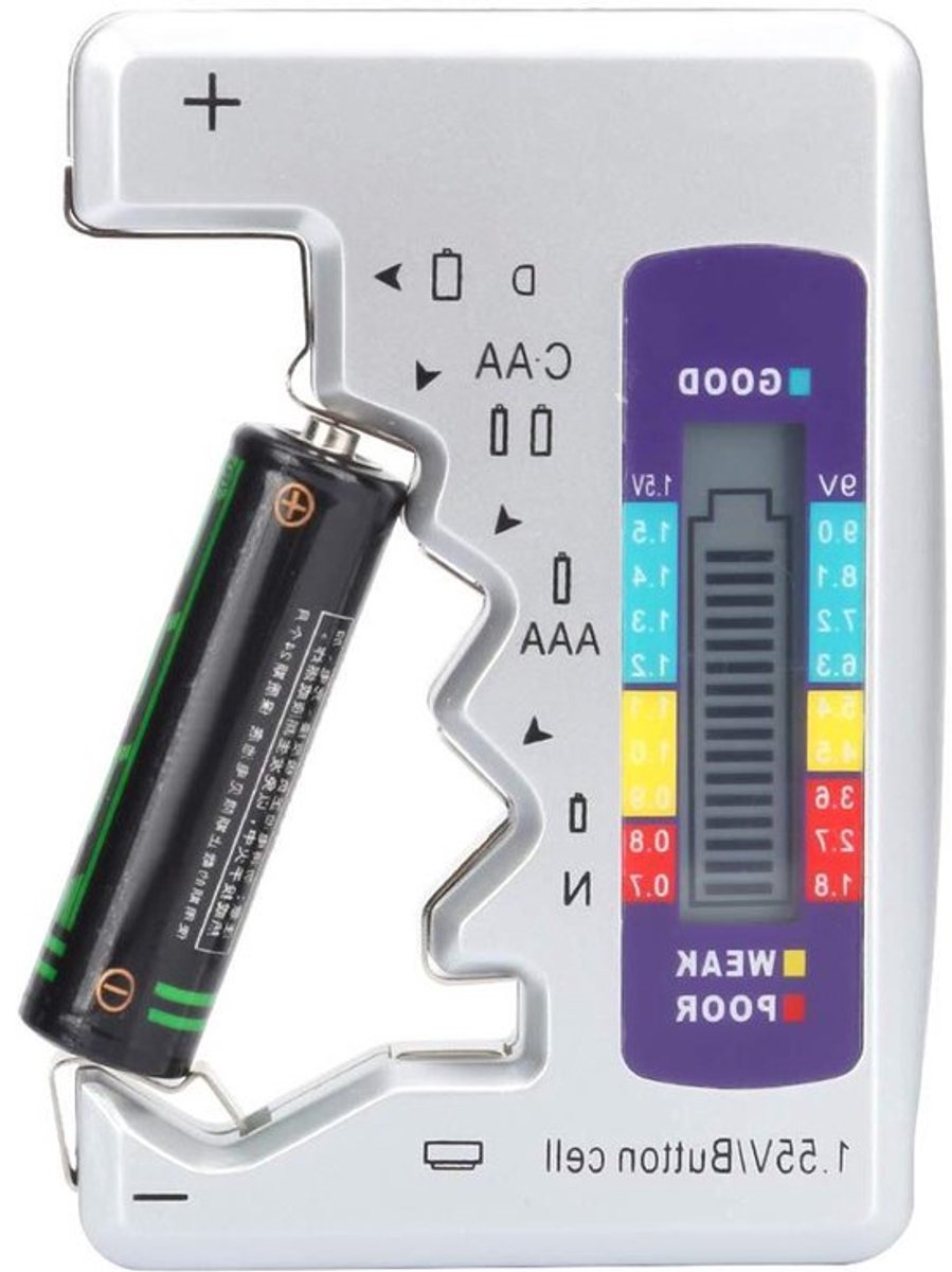 Digitale AA-batterijtester capaciteitsdetector elektronisch meetinstrument 90 x 60 mm met vast.