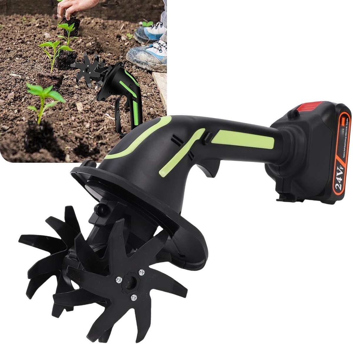 Draadloze Tuinrotor voor Bodemcultivatie met 2 Lithium-ion Batterijen en Duurzaam Ontwerp voor Tuinieren en Gazebo's