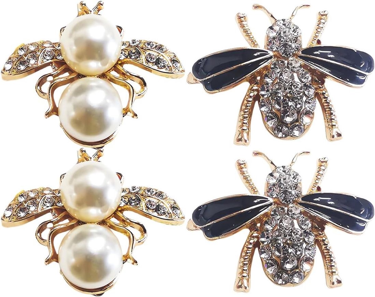 Decoratieve Schoenclips met Bijpatroon - 4 Stuks Rhinestone Metalen Schoenaccessoires voor Vrouwen