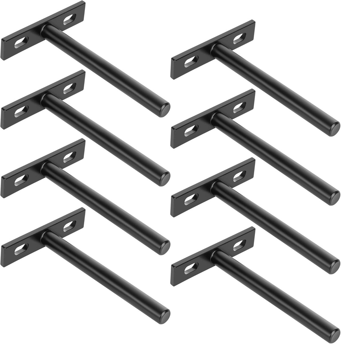 Zware Onzichtbare Planksteunen voor Wandmontage - T-vormige Metalen Beugels voor Houten Planken, Matte Zwart, 8 Stuks, Ideaal voor Thuis en Kantoor