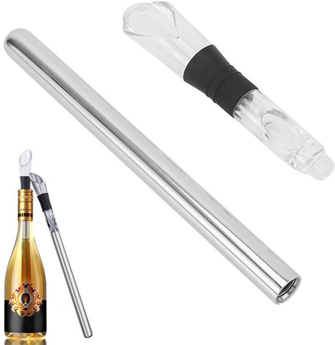 RVS Wijnkoeler Staaf met Tuit - Champagne Cooler Accessoire Set