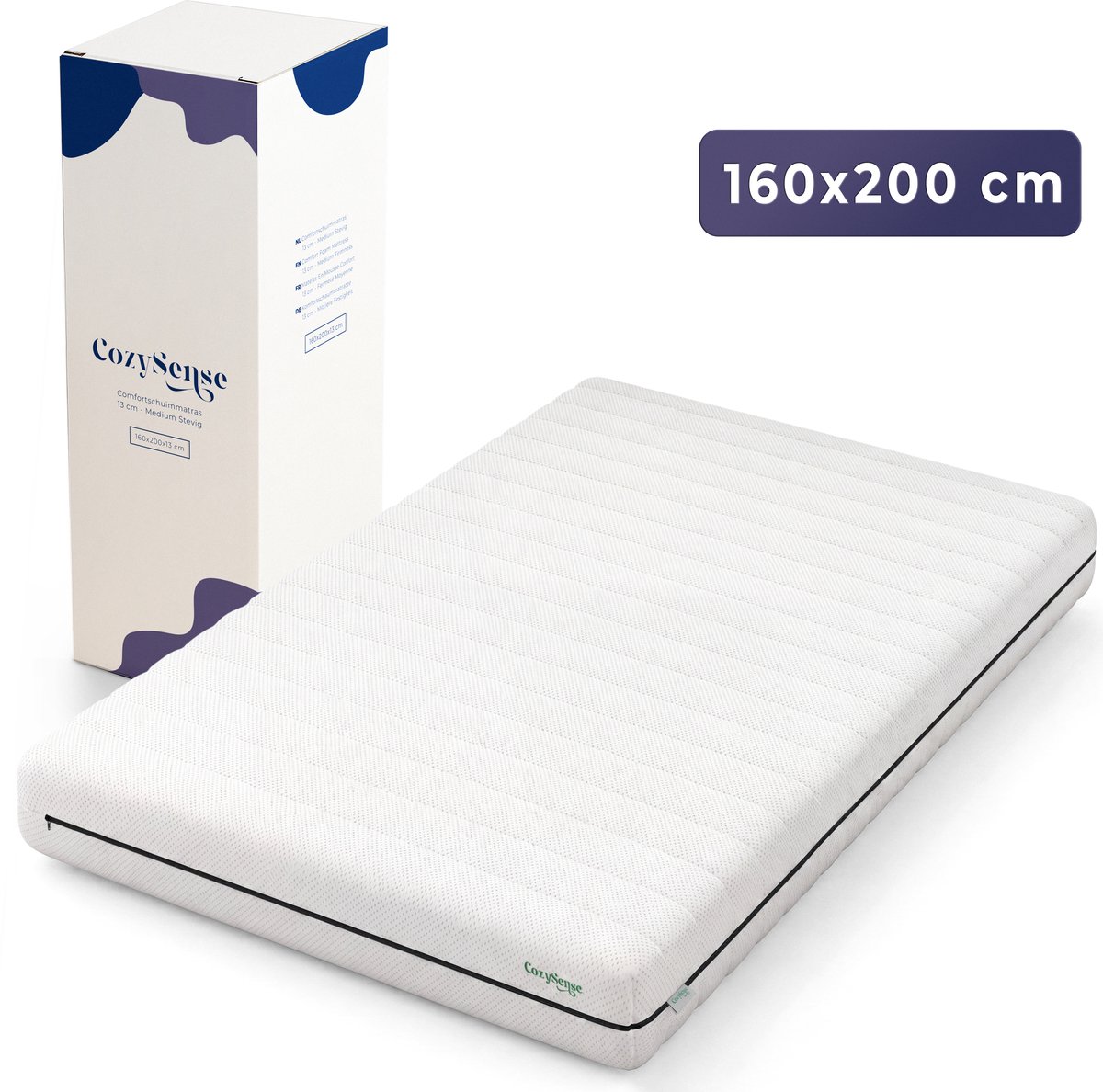 CozySense® Basic Matras 160x200 cm – Tweepersoons – CertiPUR-US® PU-schuim – OEKO-TEX® Afneembare Hoes – 13 cm Dik – Medium