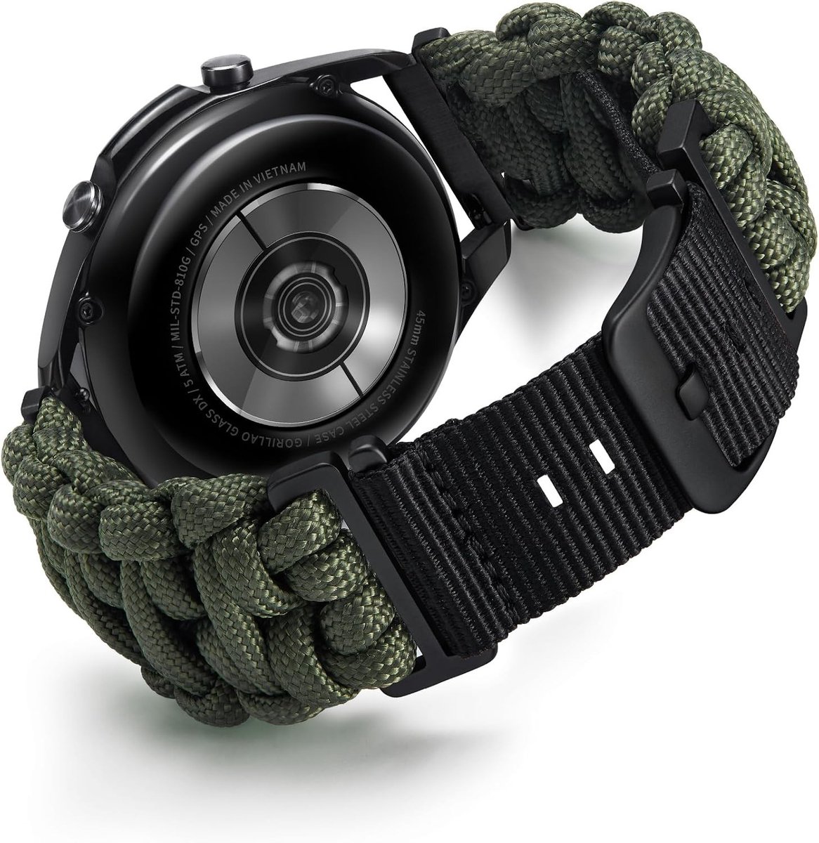 Nylon Paracord Horlogeband 18MM/20MM/22MM Snelle Bevestiging Vervangband voor Smartwatch met Zwart & Zilver Gesp Geschikt voor Garmin en Samsung Galaxy