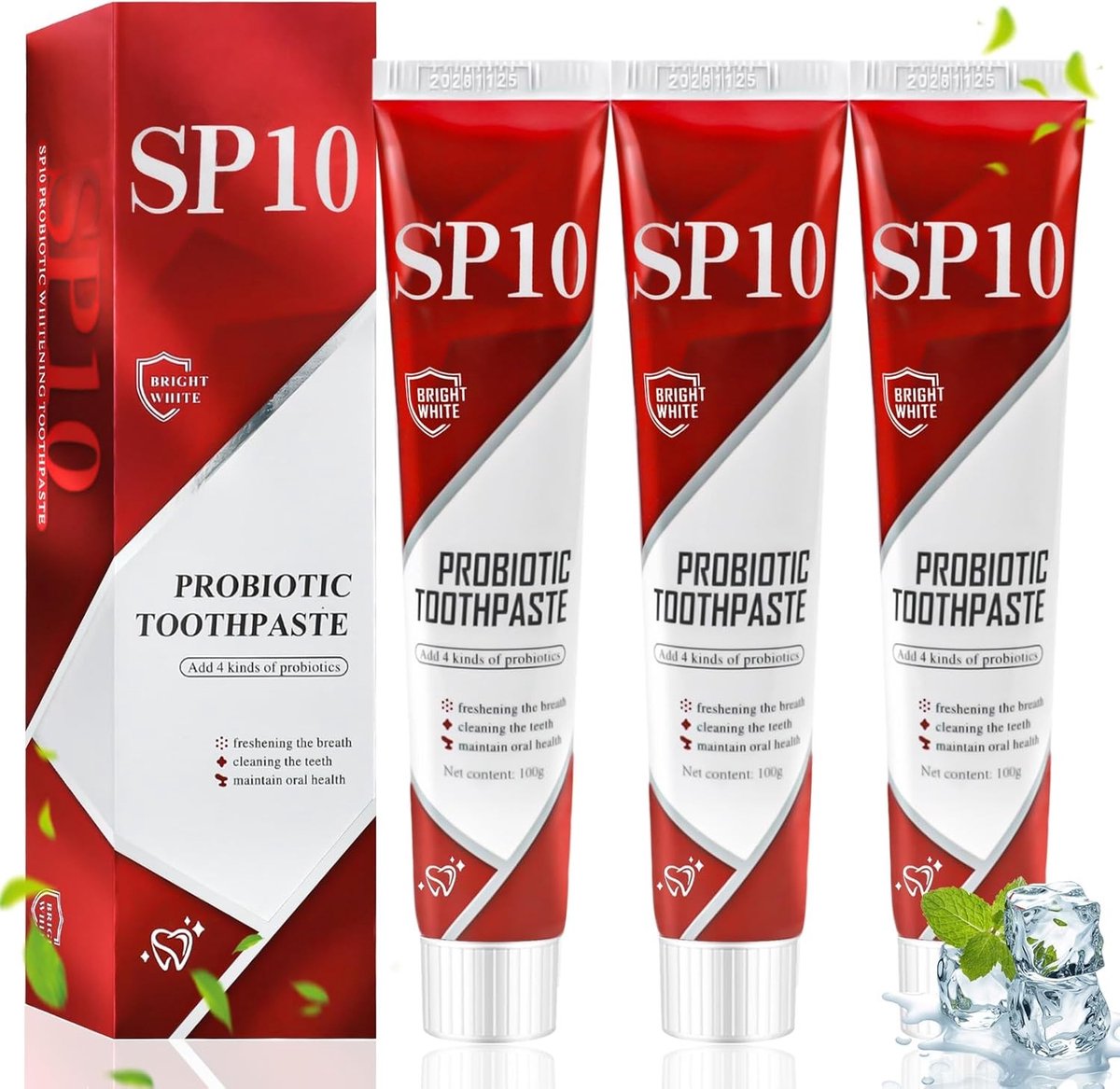 Probiotische whitening tandpasta voor dieptereiniging, tandbleking en frisse adem - 3 stuks van 100 g per tube voor optimale bescherming van tanden en tandvlees