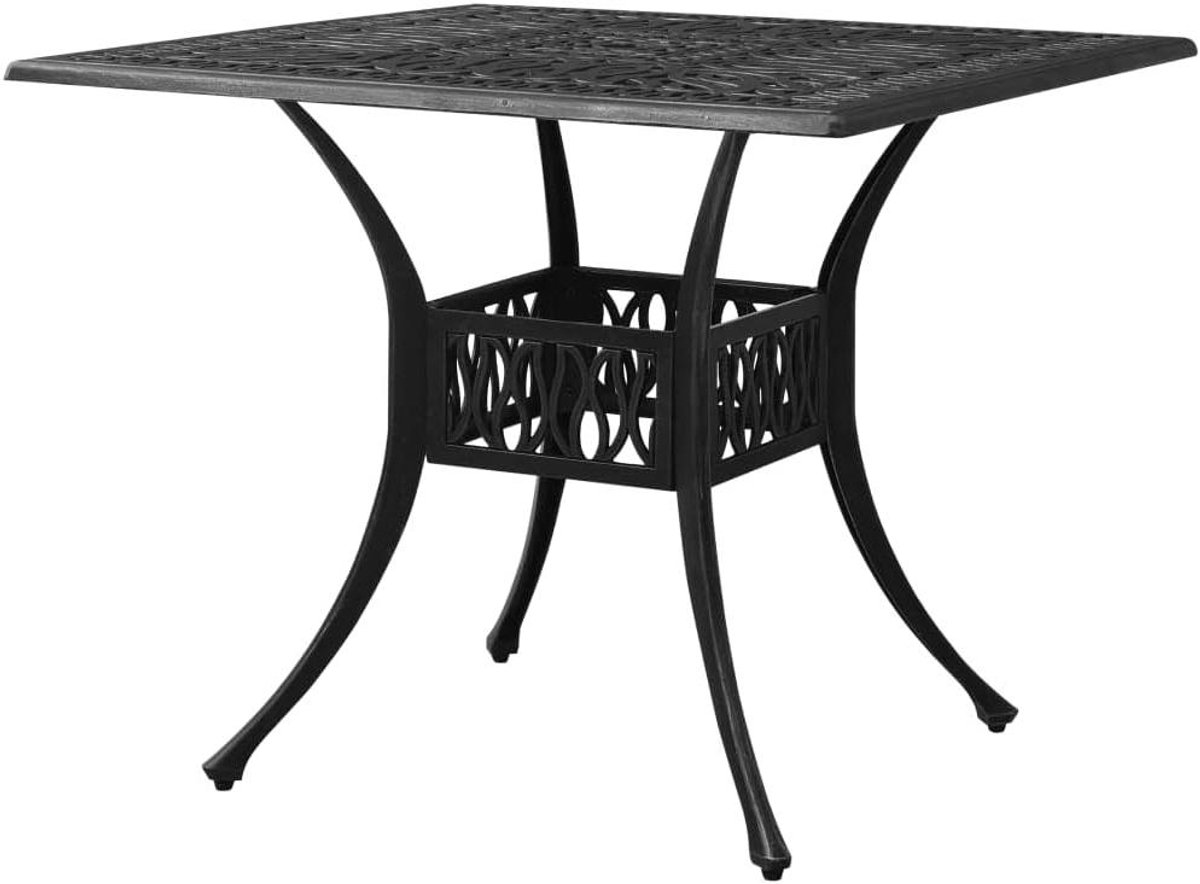 Gegoten Aluminium Tafel - Terrastafel Vierkant - Buiten Zitten - Met Parasolgat - 90 x 90 x 73 cm - Zwart