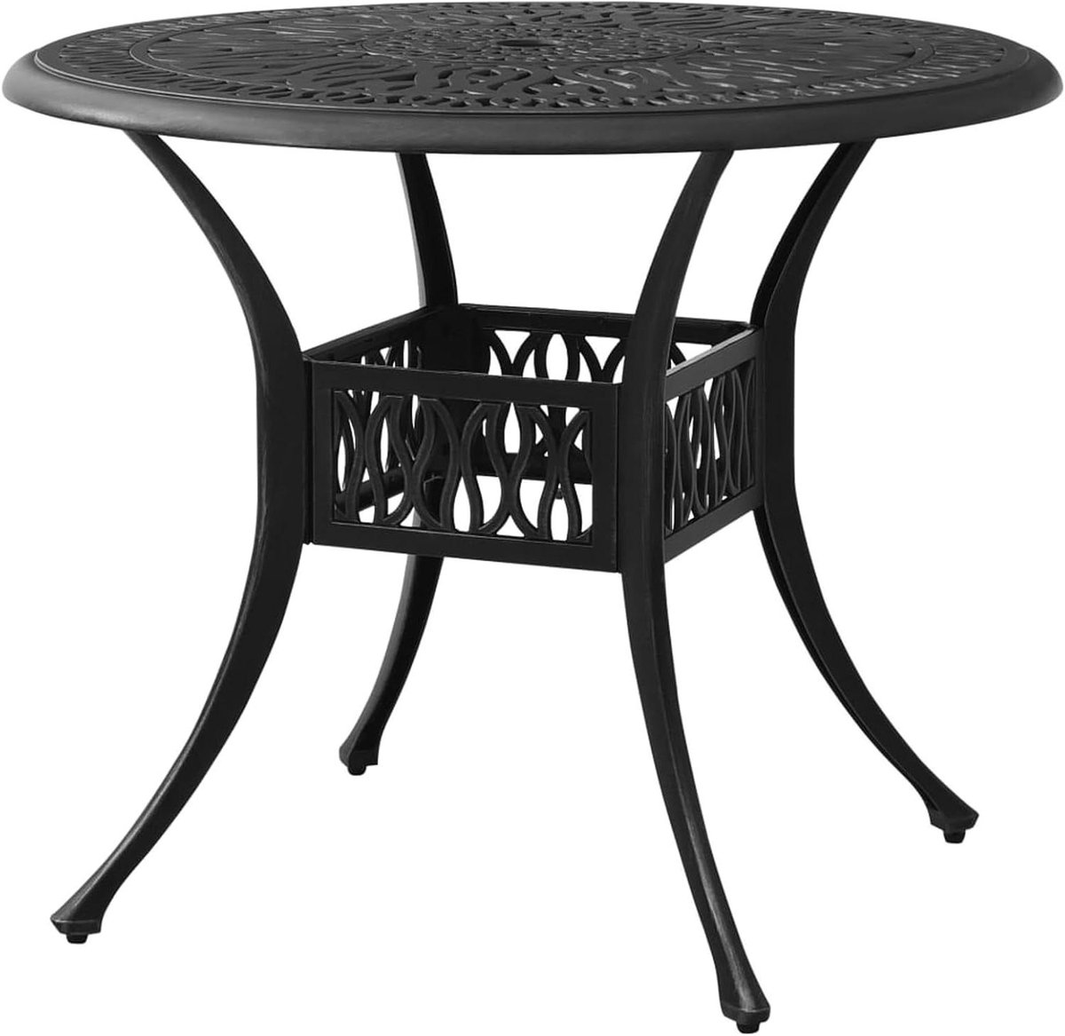 Gegoten Aluminium Tuintafel - Terrastafel Parasolgat - Buiten Eten - Stabiel Robuust Design - 90x74 cm - Zwart