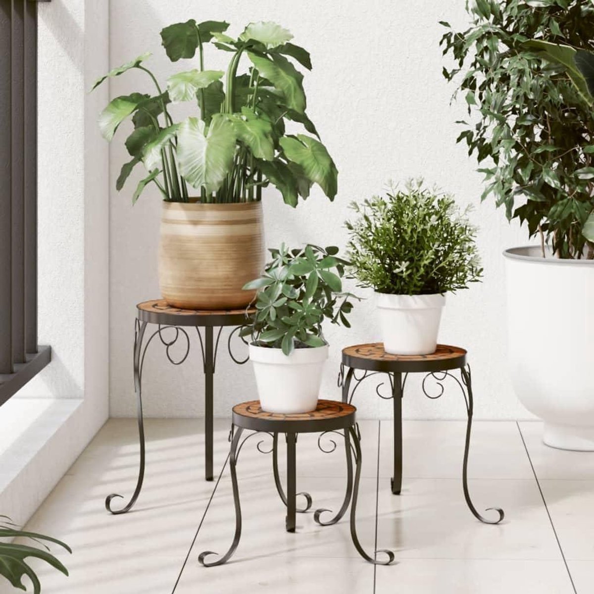 Plantentafels - Bloementafels - Planten Presenteren - Mozaïekdesign - 3 stuks 26x35 cm - terracotta