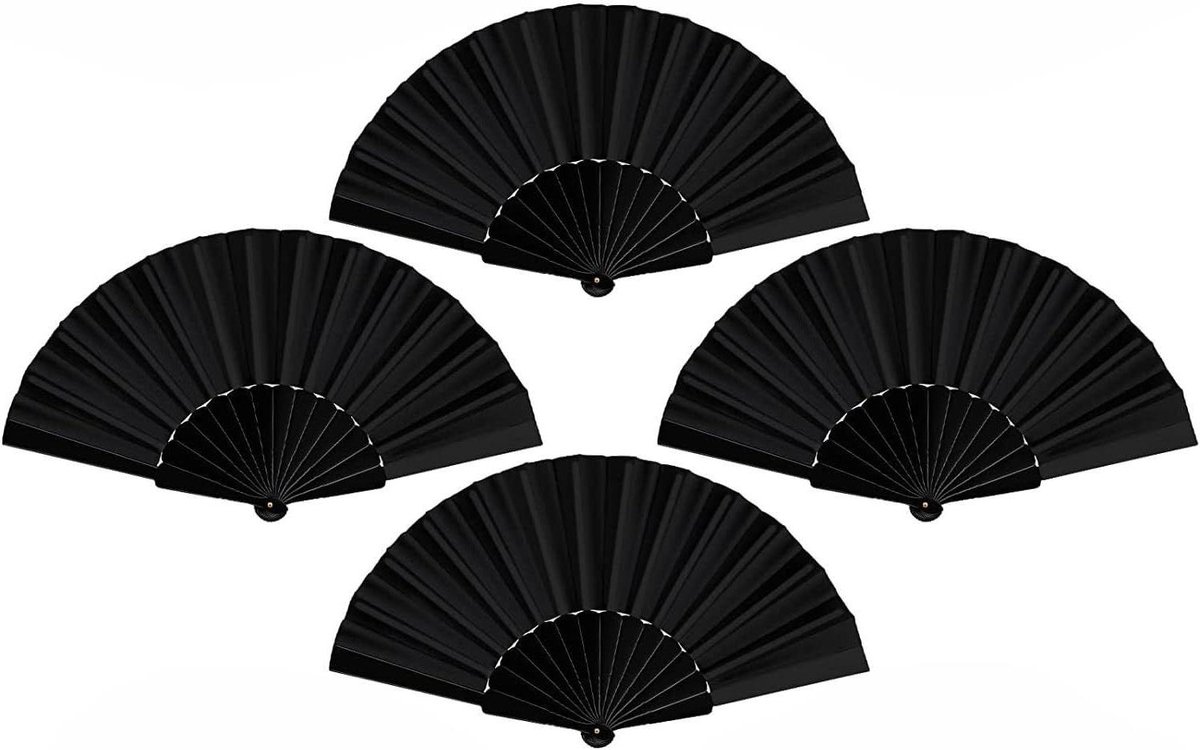 Opvouwbare Handventilator - Kleine Draagbare Ventilator - Zomerse Koelte - Set van 4 Stuks - 42 cm Uitgevouwen - Zwart