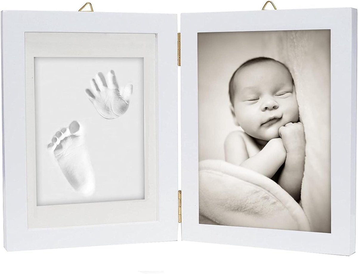 Baby Voetafdruk en Handafdruk Fotolijst - Herinneringsset Baby Baby Aandenken Kader - Herinneringen Vastleggen - Inclusief Deegroller