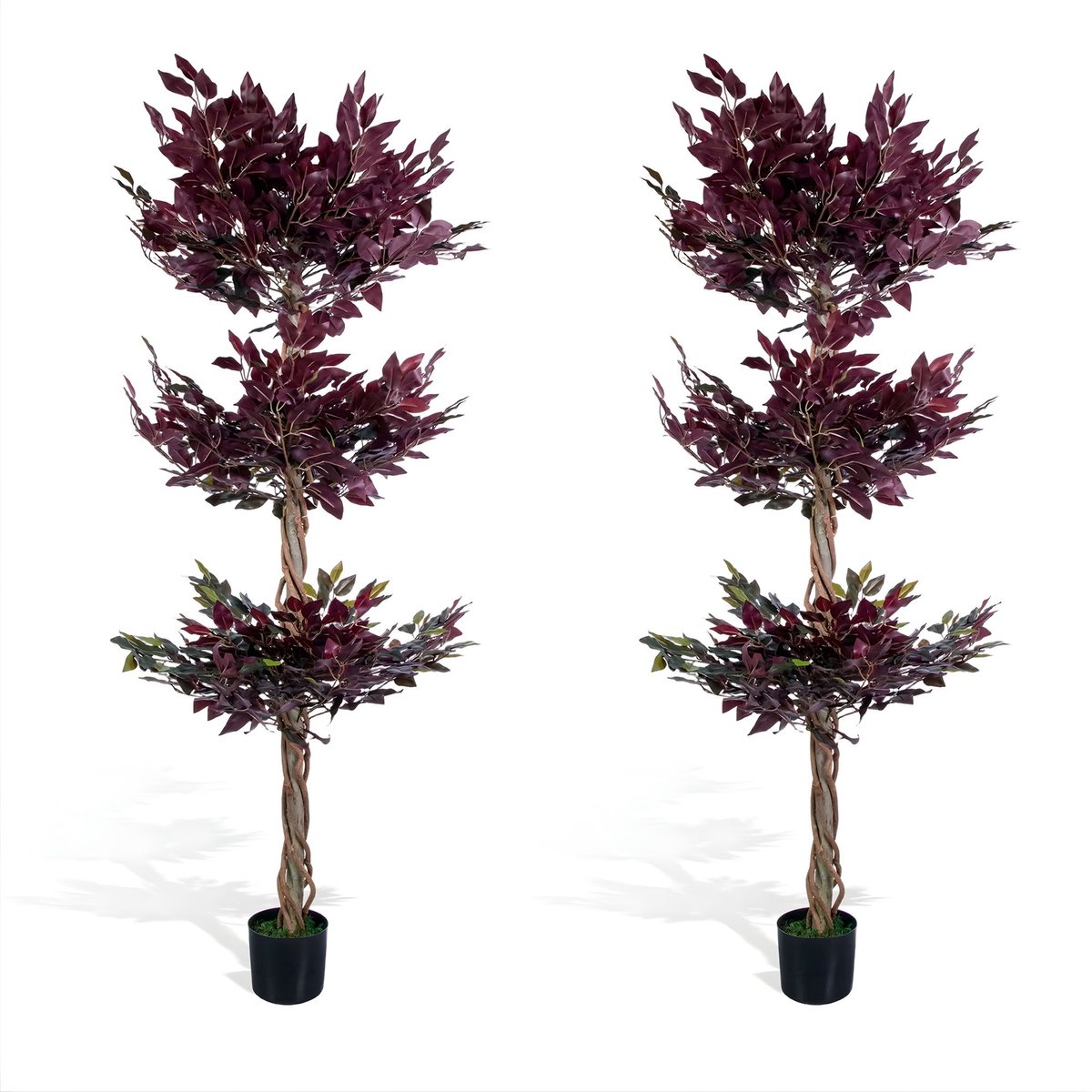 Happiq Kunst Ficusboom - Realistische Faux Banyan Stijl - voor binnen en buiten thuis en kantoor - Paars, 180 cm, Inclusief Pot