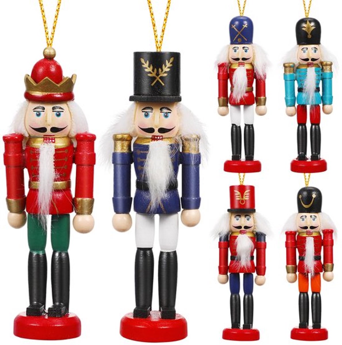 6 Pieces Wooden Nutcracker Soldier Figures Dolls Christmas Ornament Decorative Figure Tree Decoration Christmas Tree Decorations Wooden Pendant Table Decoration Christmas Tree Pendant