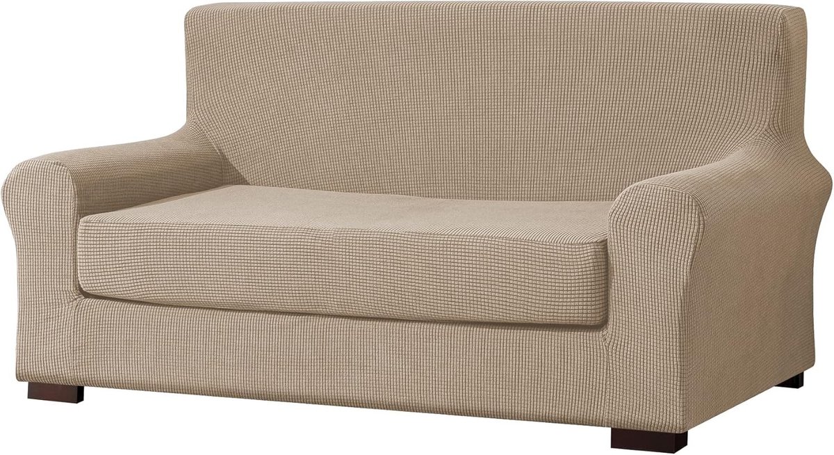 Jacquard Sofa Cover Set van 2 - Meubelhoes voor 2-zitsbank met Kussensloop - Antislip en Beschermend in Sandkleur