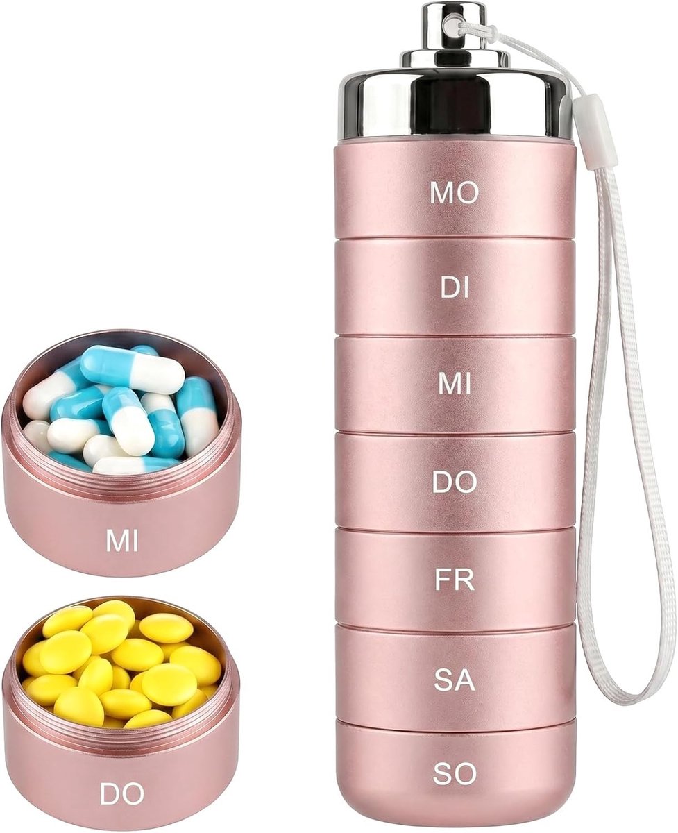 Draagbare pillendoos voor 7 dagen, waterdichte medicijndoos met 7 vakken voor vitaminen, tabletten en visolie, ideaal voor op reis en dagelijks gebruik
