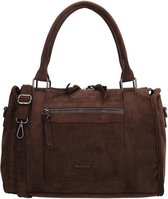 Beagles Ako Handtas - Schoudertas - Faux Suede - Dames Tas - Voor en Achterritsvak - Afneembare Schouderband - Shopper - Donkerbruin