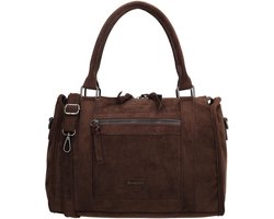 Beagles Ako Handtas - Schoudertas - Faux Suede - Dames Tas - Voor en Achterritsvak - Afneembare Schouderband - Shopper - Donkerbruin