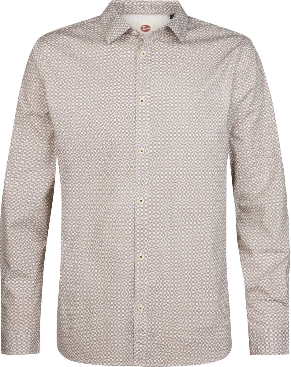Petrol Industries - Heren Slim fit overhemd met subtiele print steelworks - Bruin - Maat XXXL