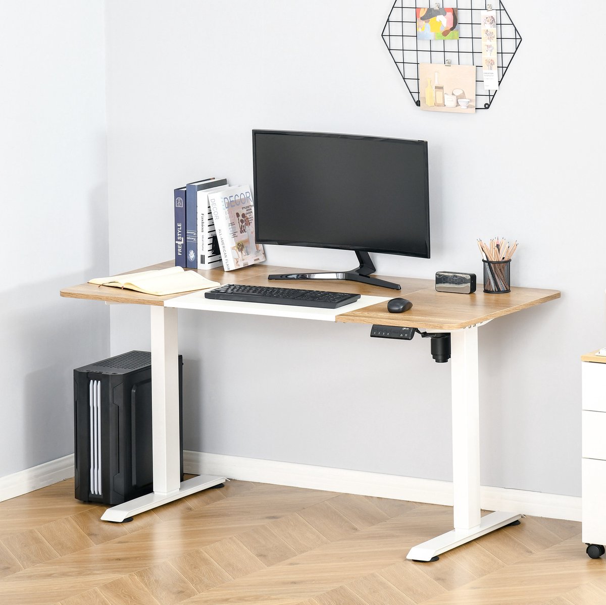 STILVORA Elektrisch Verstelbaar Bureau - Zit Sta Bureau Met 4 Hoogtestanden - Voor Kantoor En Werkkamer - Metaal Wit Naturel - 140x70 Cm
