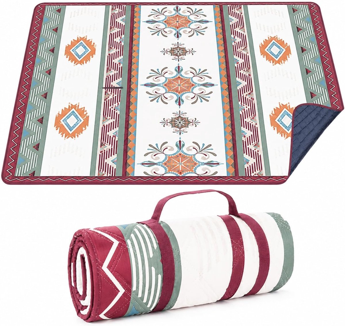 SnelShoppen - XXL Picnic Blanket Boho Waterdicht 200 x 200 cm - Grote Stranddeken - Zandvrij en Wasbaar - Perfect voor Camping, Strand, Picknick en Re