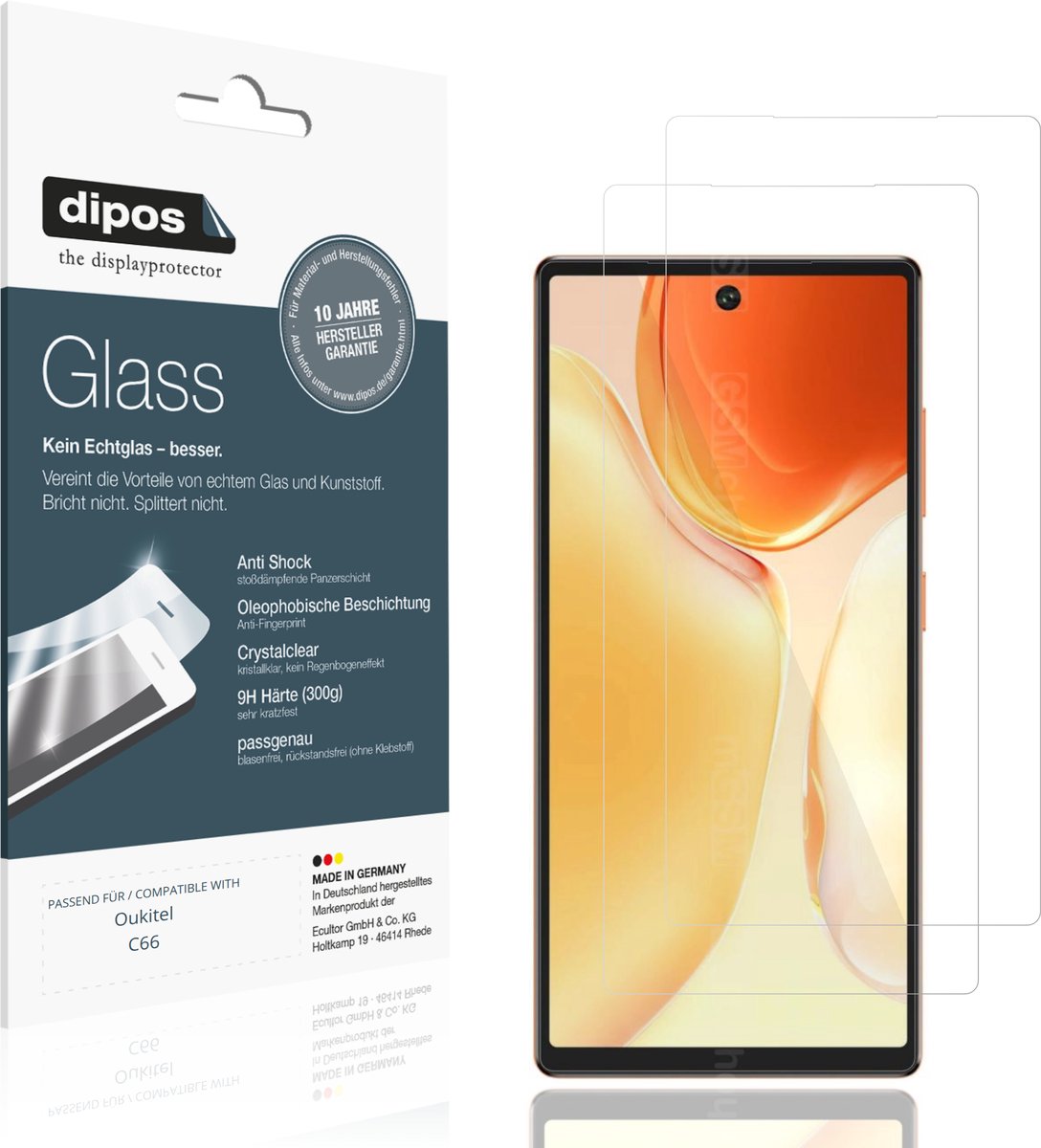 dipos – 2x Pantserfolie geschikt voor Oukitel C66 | 9H Screenprotector