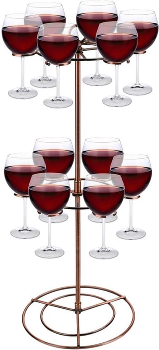 Champagnetoren, 2 niveaus, 12 houders, champagnetorenstandaard, metalen cocktailboomstandaard, planken voor wijnglazen, drinkbekers, rek voor dranken, cocktails, martini, margarita, bar, feestdisplay