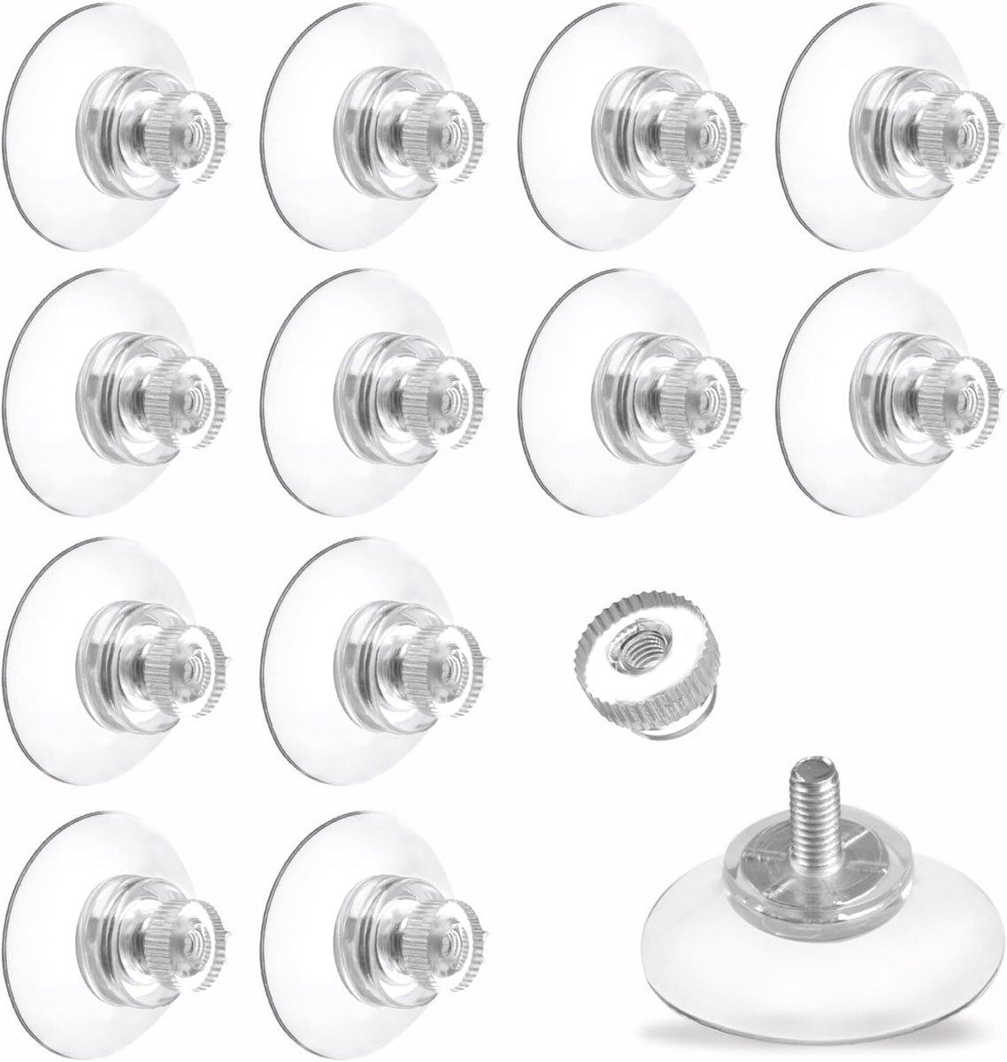 12 zuignappen met schroefdraad en geribbelde moeren, transparante zuignappen, boren is niet nodig, supersterke zuigkracht, 40 mm diameter, geschikt voor auto's, ramen, decoraties en ophanging.