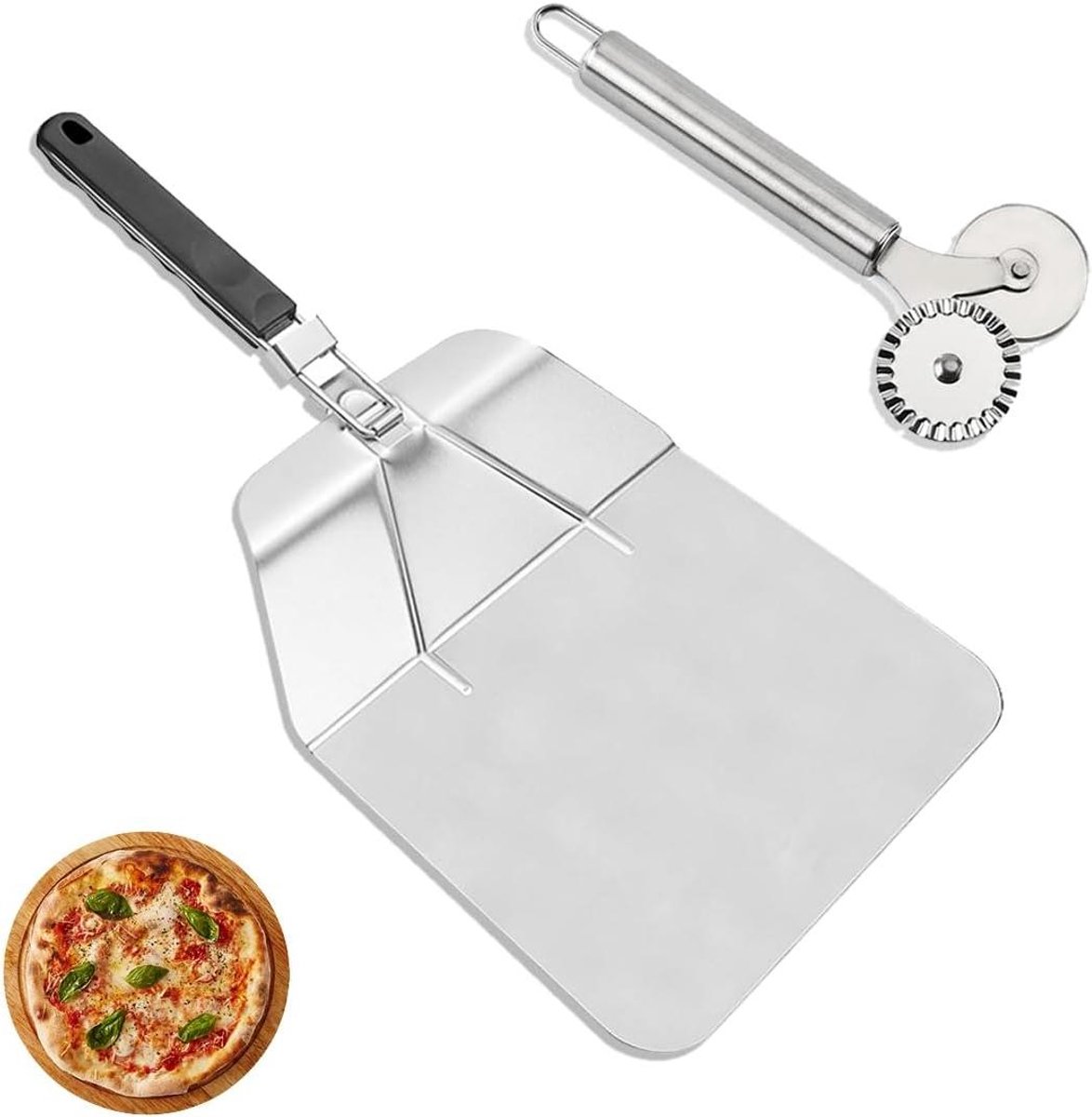 Pizzaschep Roestvrij Staal - Pizza schep - Pizza Bakken - Opvouwbare Handgreep - Groot Oppervlak - Zilver