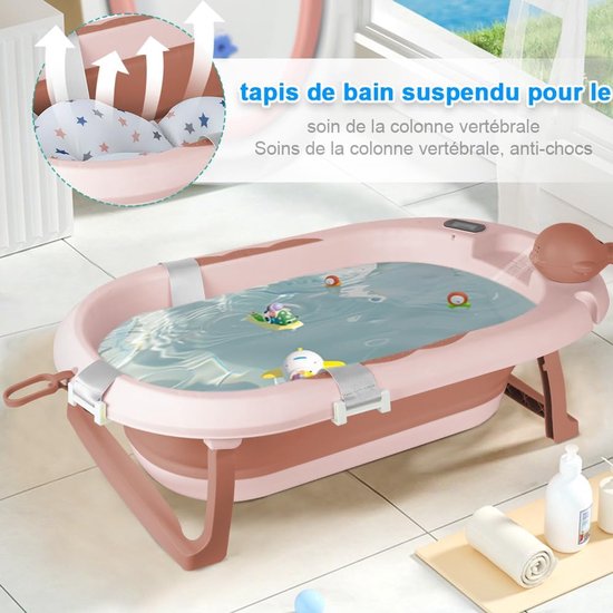 Opvouwbaar Babybad - Babybadje met standaard - Comfortabel Baden - Ingebouwde Thermometer - 55 x 40 x 90 cm - Roze — afbeelding 3