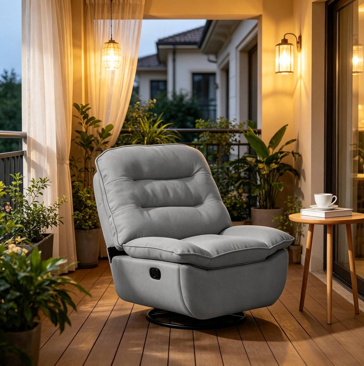 FloraGrace Relaxfauteuil 95 Cm Handmatig Verstelbaar 360 Graden Draaibaar Met Voetensteun Voor Woonkamer En Slaapkamer Stof Donkergrijs
