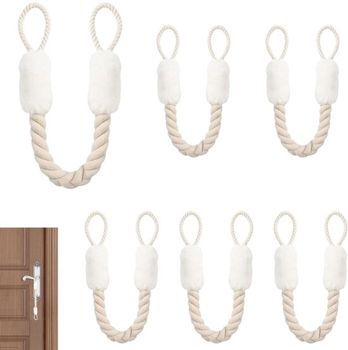 Deurkabels - Veilig en Elegant - Set van 6 - Wit - Katoen en Polyester - 60 cm