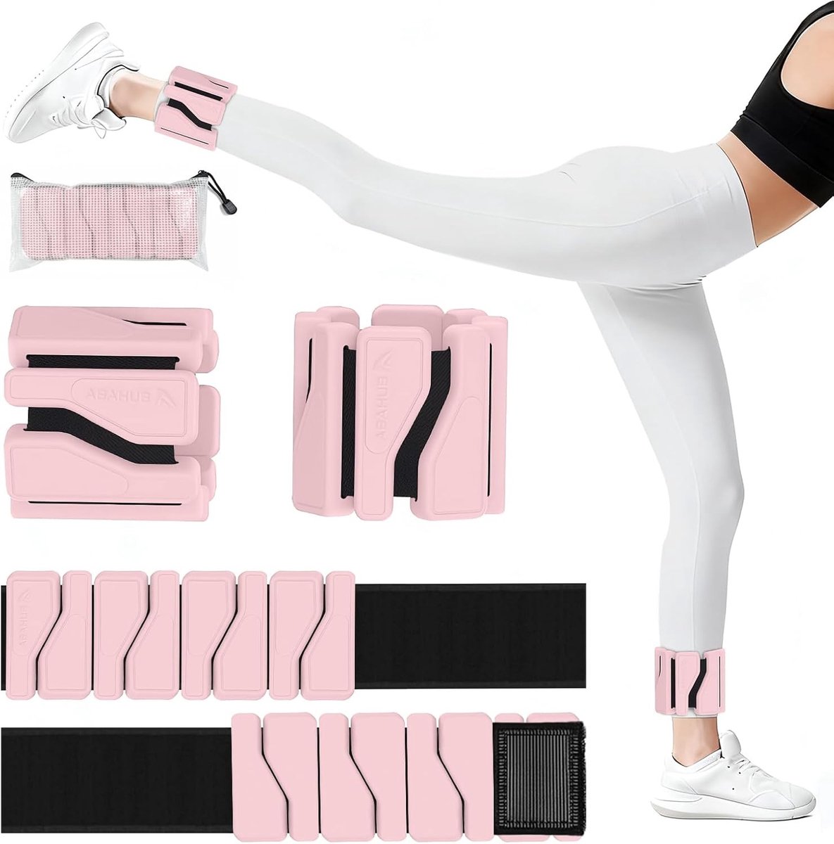Verstelbare pols- en enkelgewichten, set van 2 (0,45 kg per stuk), ideaal voor krachttraining en fitness, roze